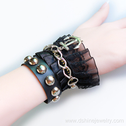 Fashion Jewelry Leather Lace Bracelet With Alloy Pendant